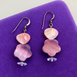 💛 Vintage 925 Pink & Purple Flower Drop Earrings
